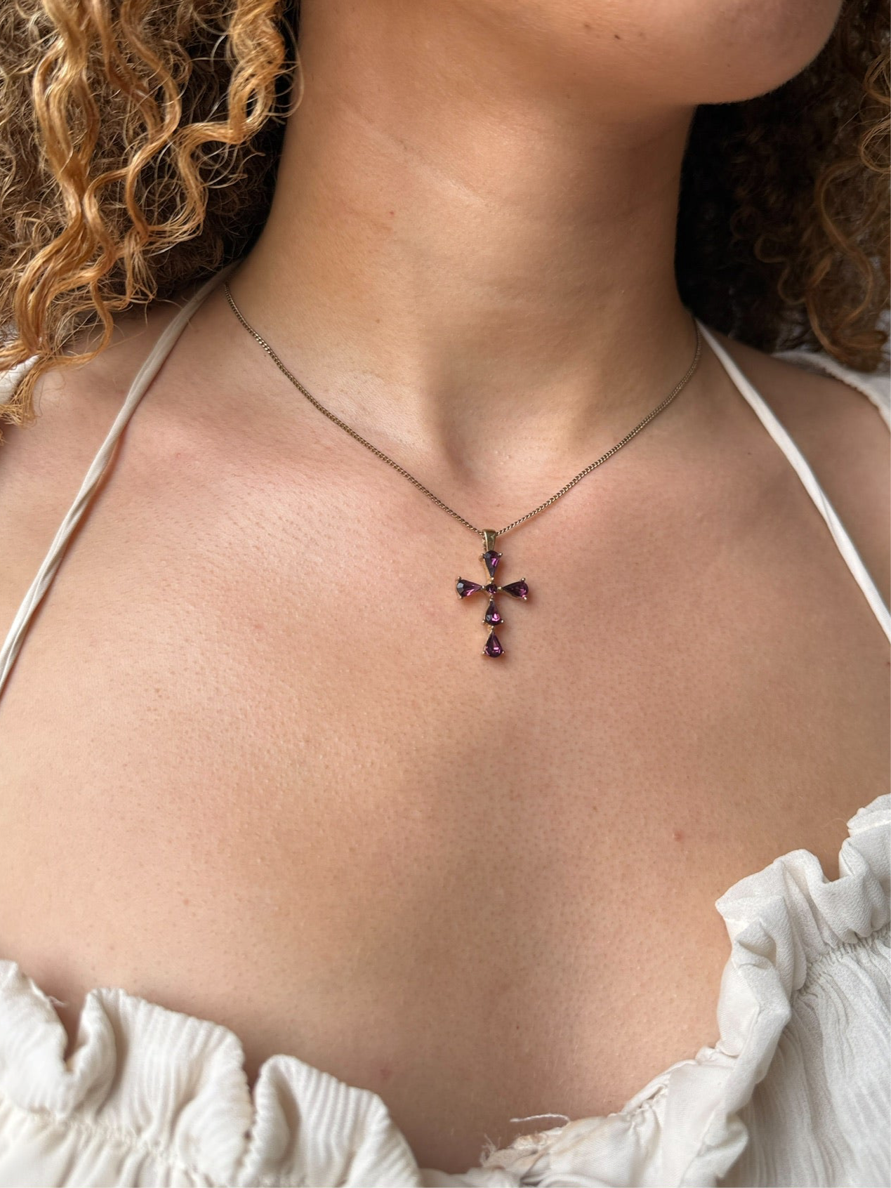 Purple Diamneté Cross Pendant Necklace