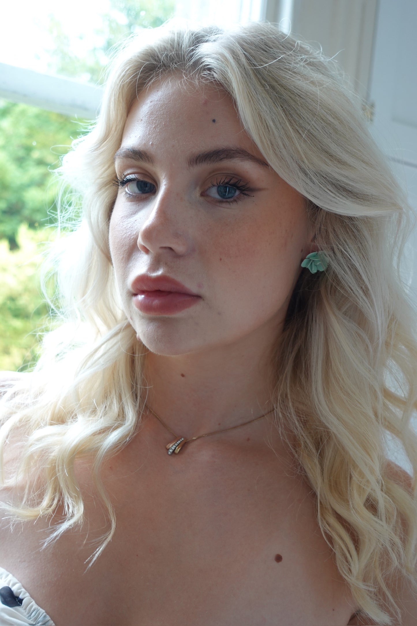 Vintage Teal Rose Stud Earrings