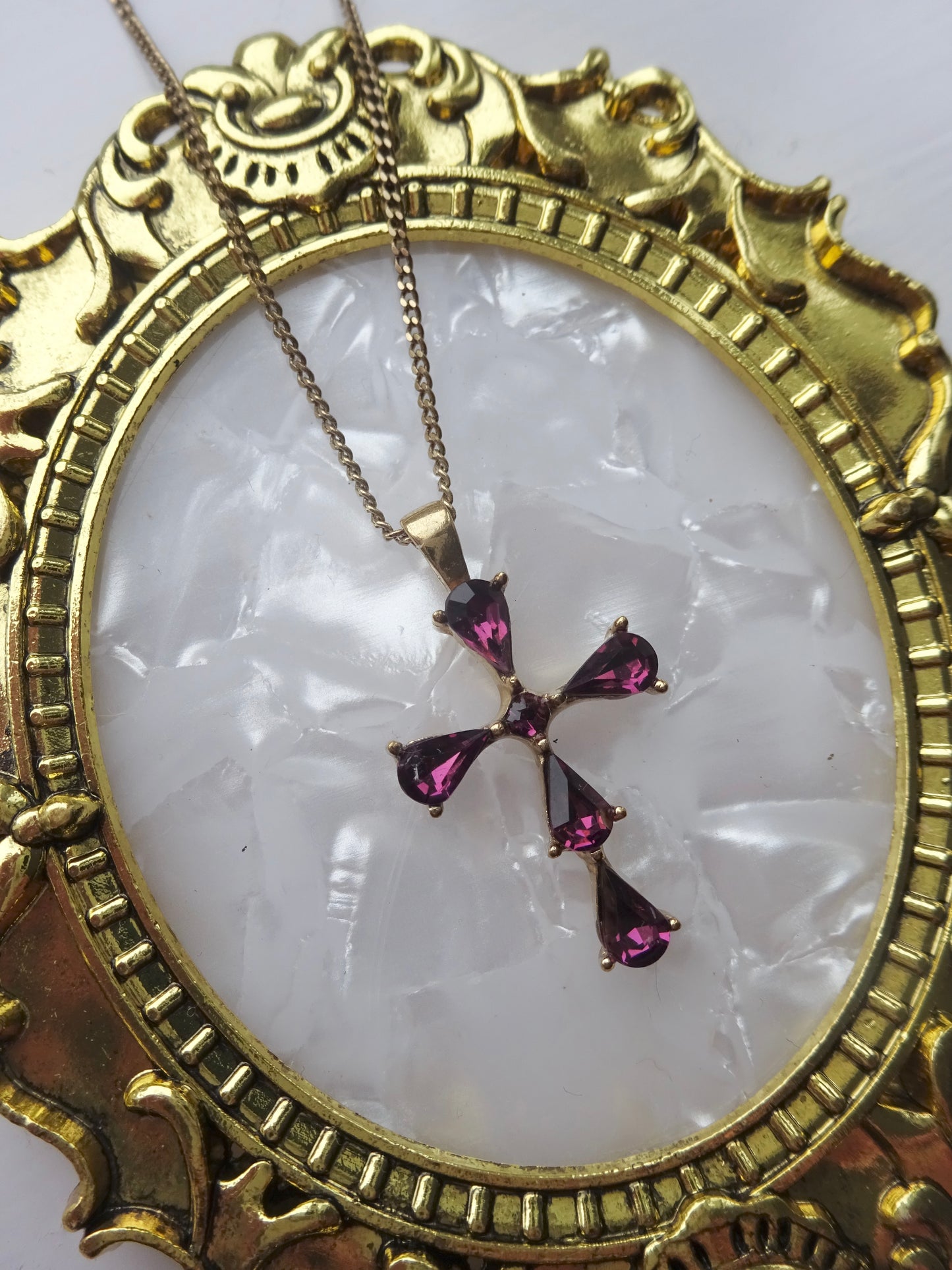 Purple Diamneté Cross Pendant Necklace
