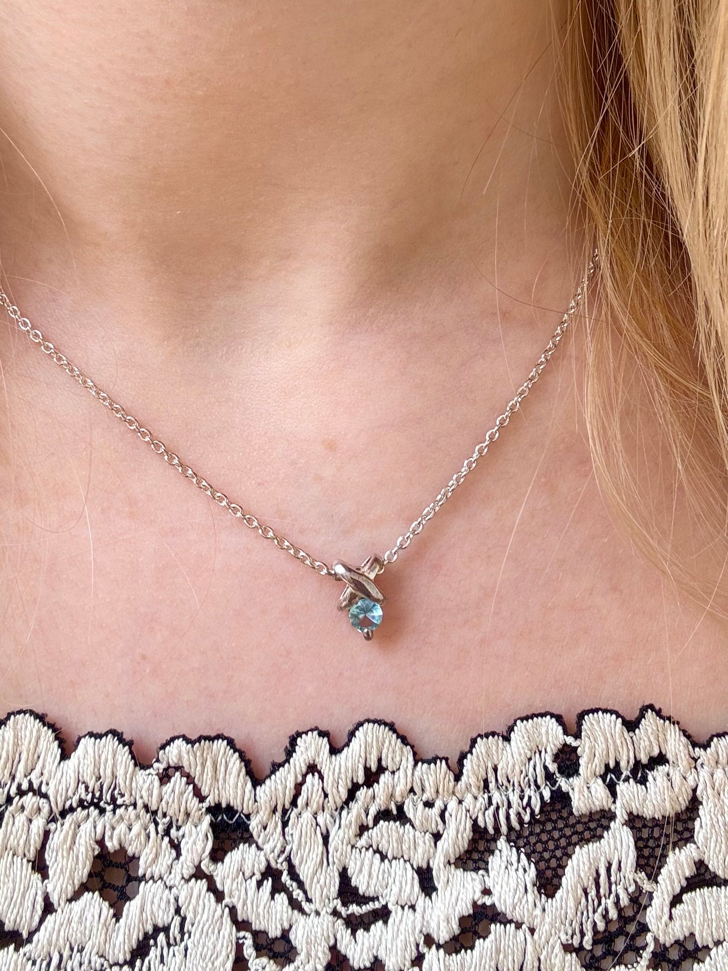 Blue Diamenté Cross Necklace Sterling 925