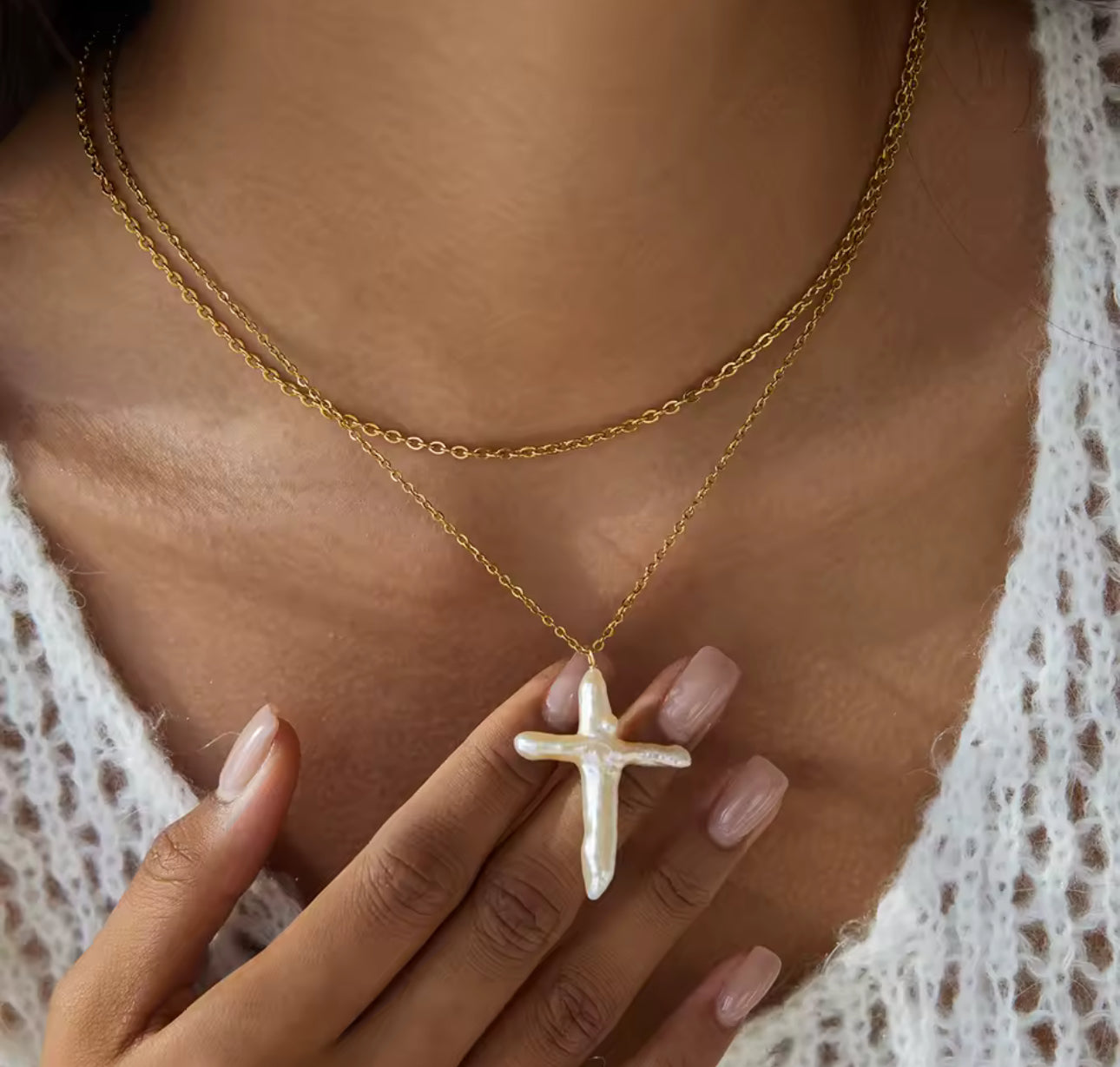 Pearl Cross Sol Necklace