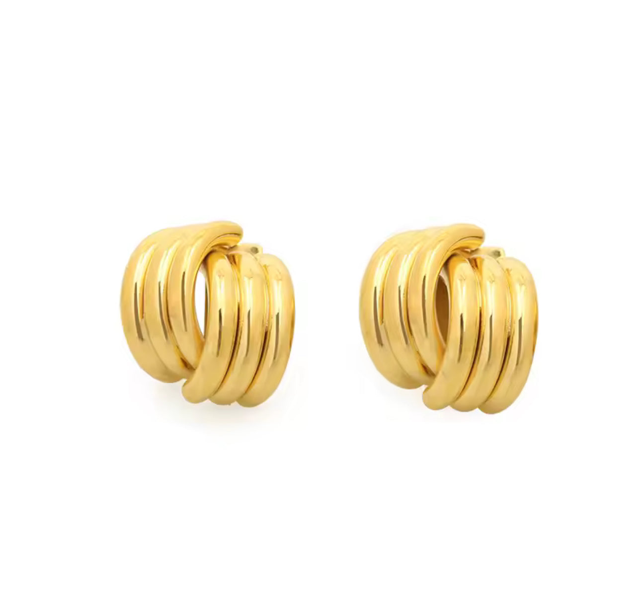 Triple Golden Statement Stud Earrings