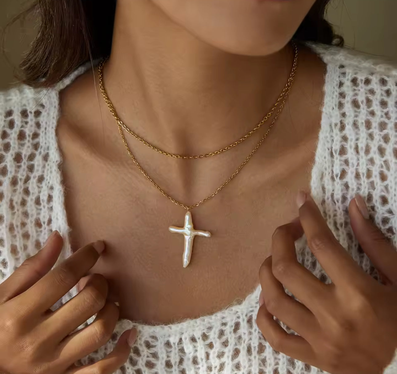 Pearl Cross Sol Necklace
