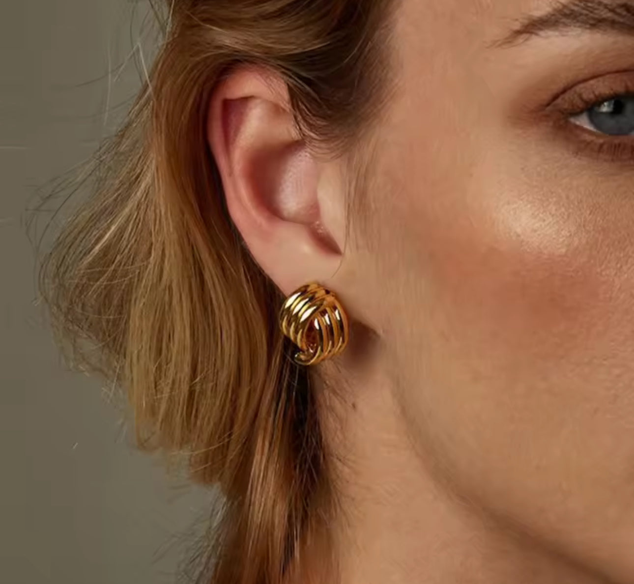 Triple Golden Statement Stud Earrings