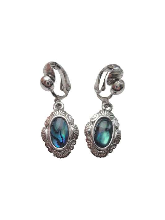 Clip On Blue Shell Antique Earrings