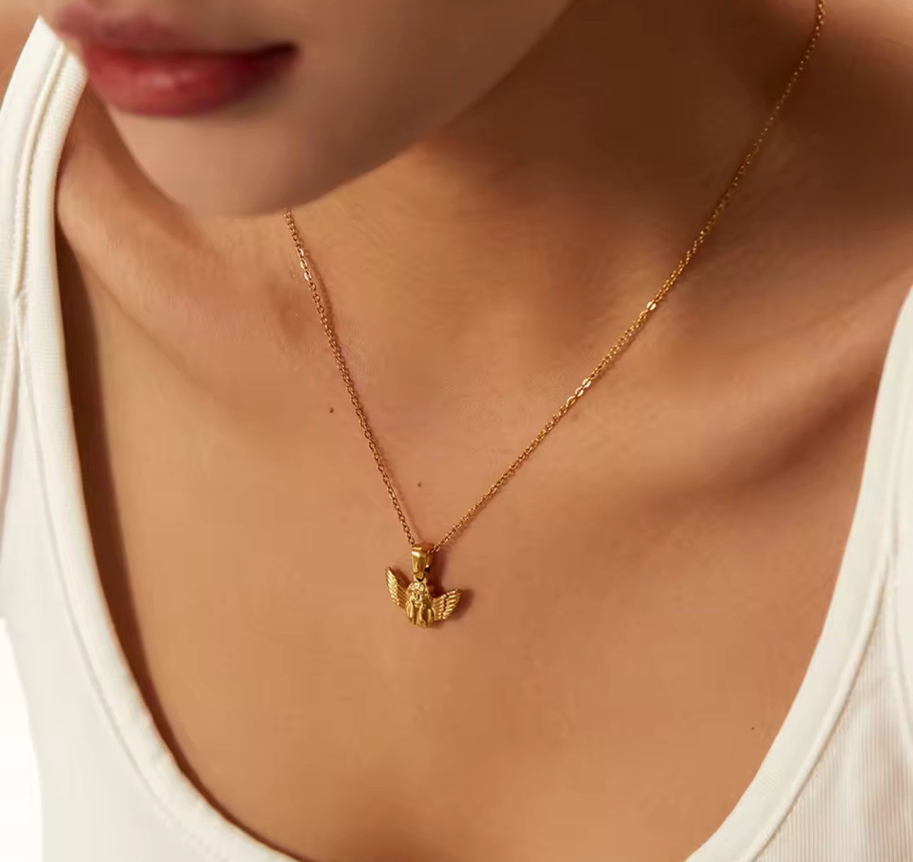 Happy Cherub Pendant Chain Necklace