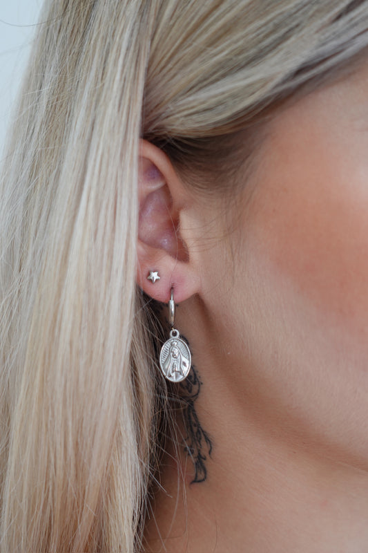 Religous Huggie Silver Earrings