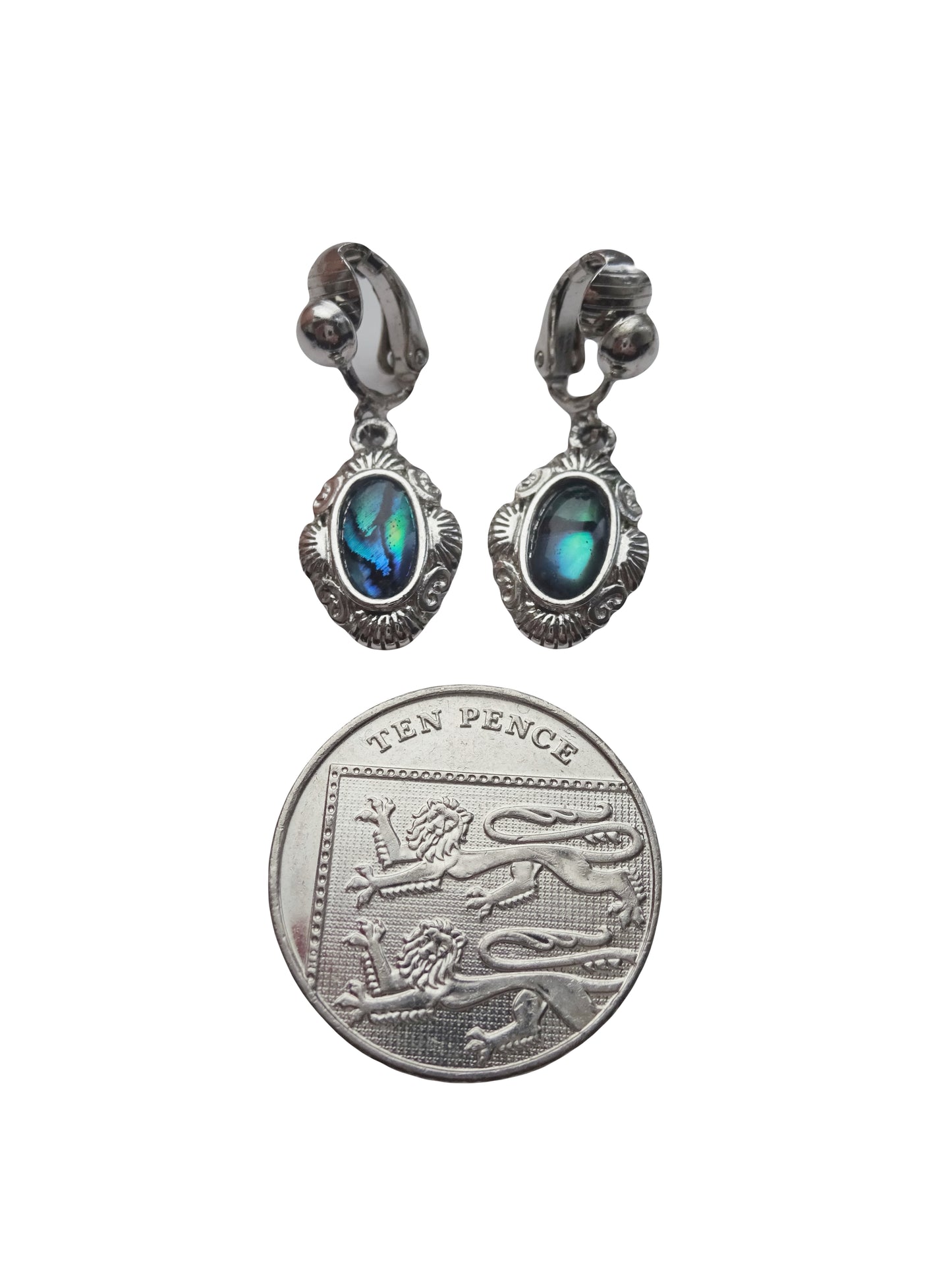 Clip On Blue Shell Antique Earrings