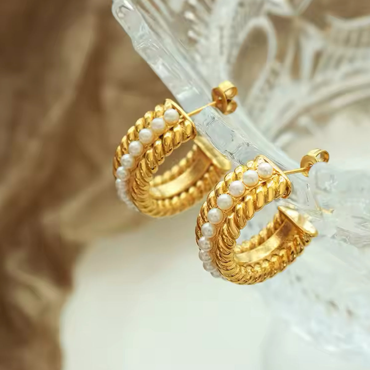 Goddess Pearl Hoop Earrings