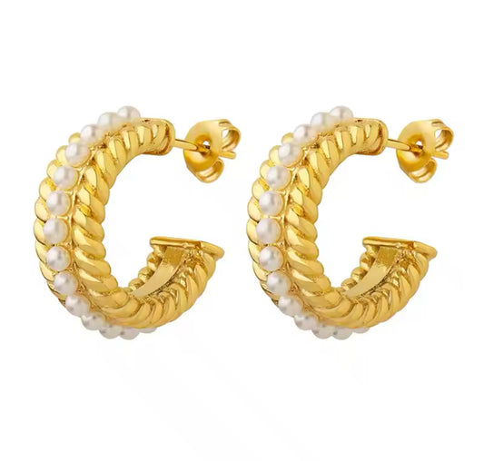 Goddess Pearl Hoop Earrings