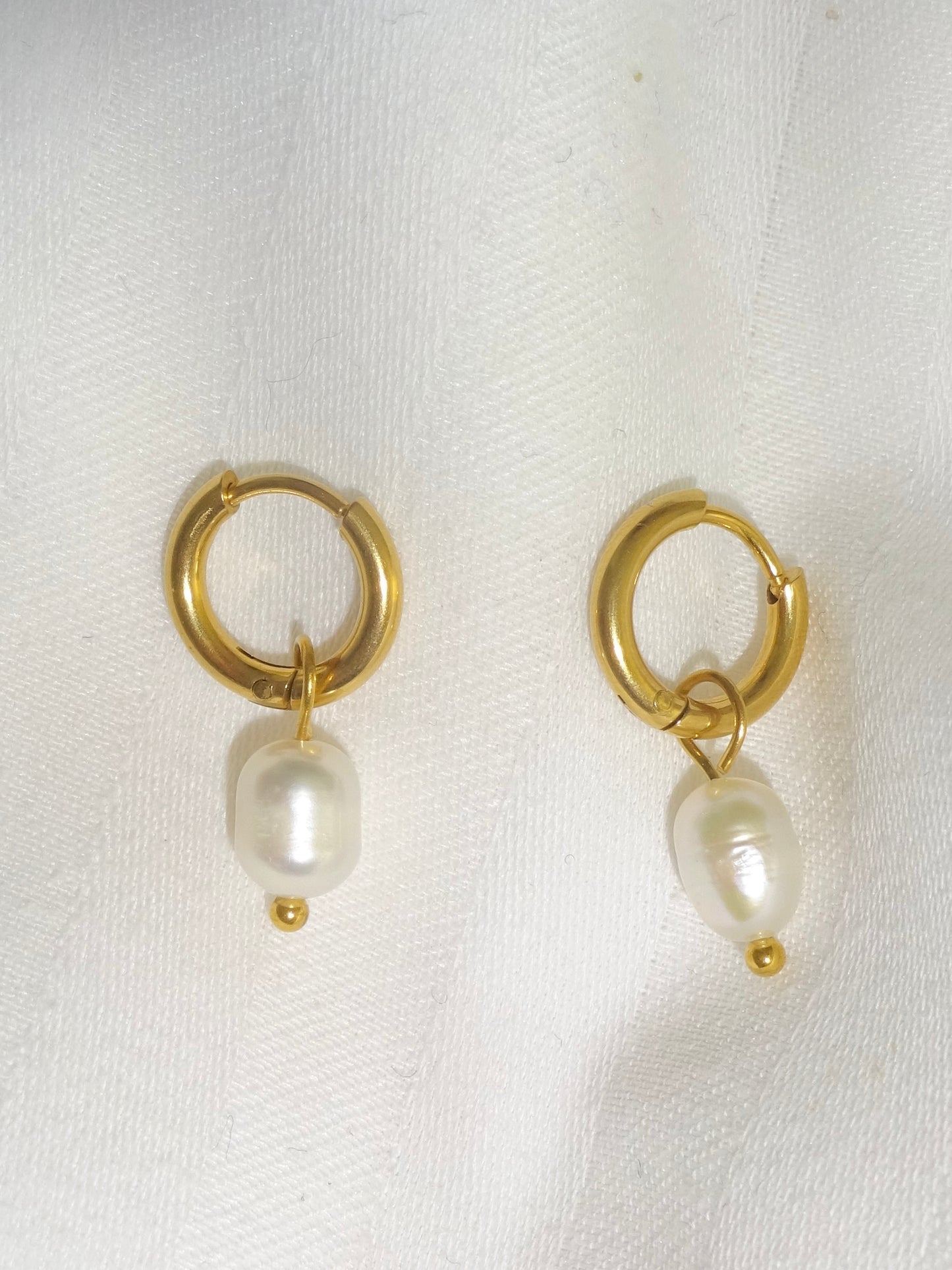 Gold Stainless Steel Mini Pearl Huggie Earrings