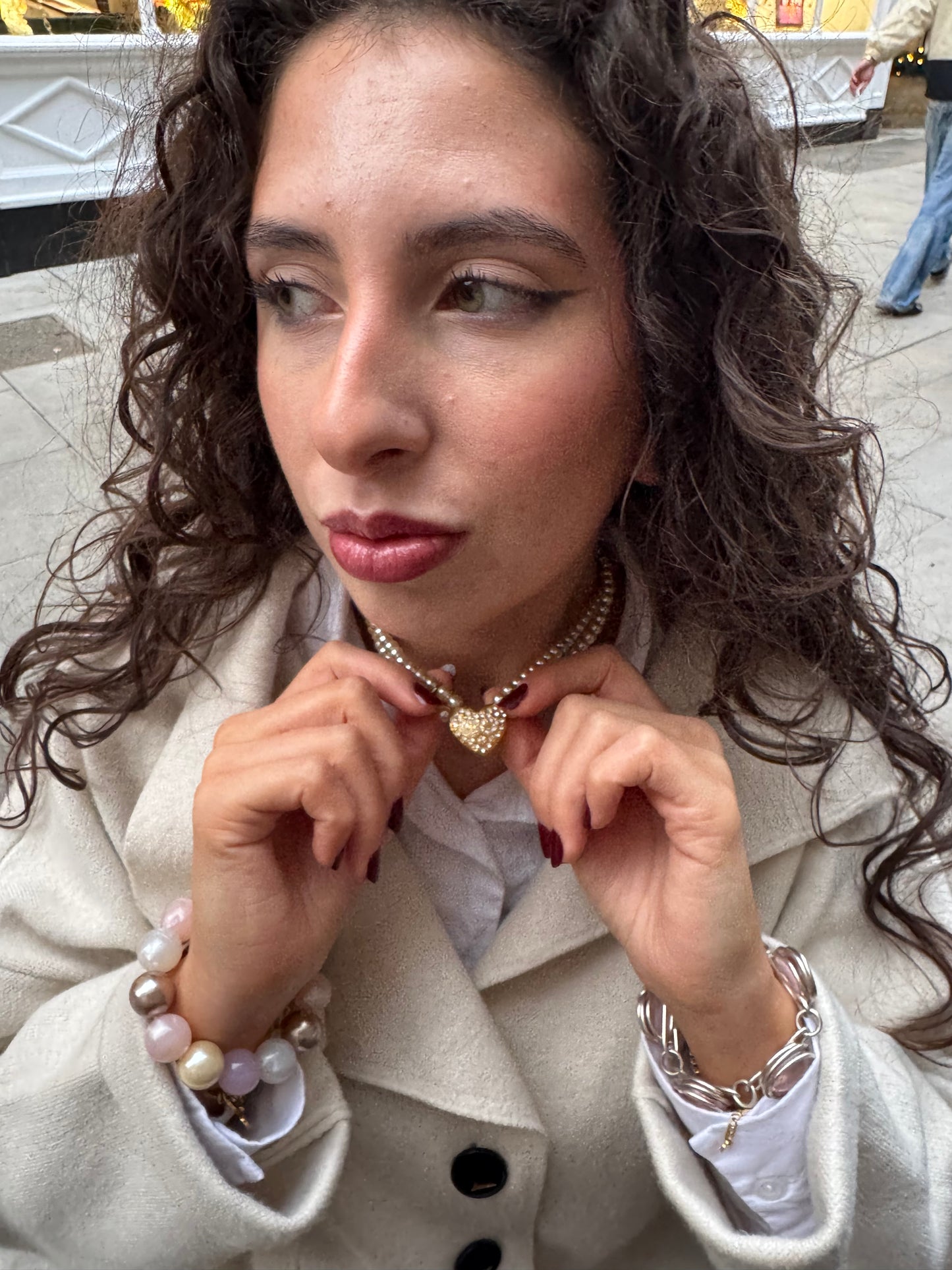 Vintage Pearl Heart Choker Necklace