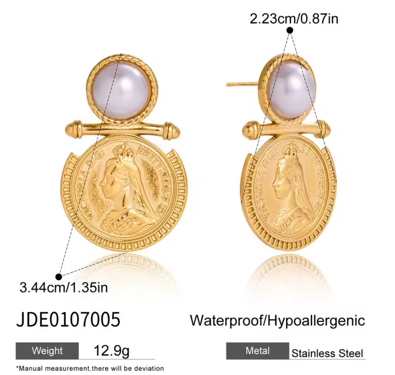 Victoria Coin Pearl Earrings