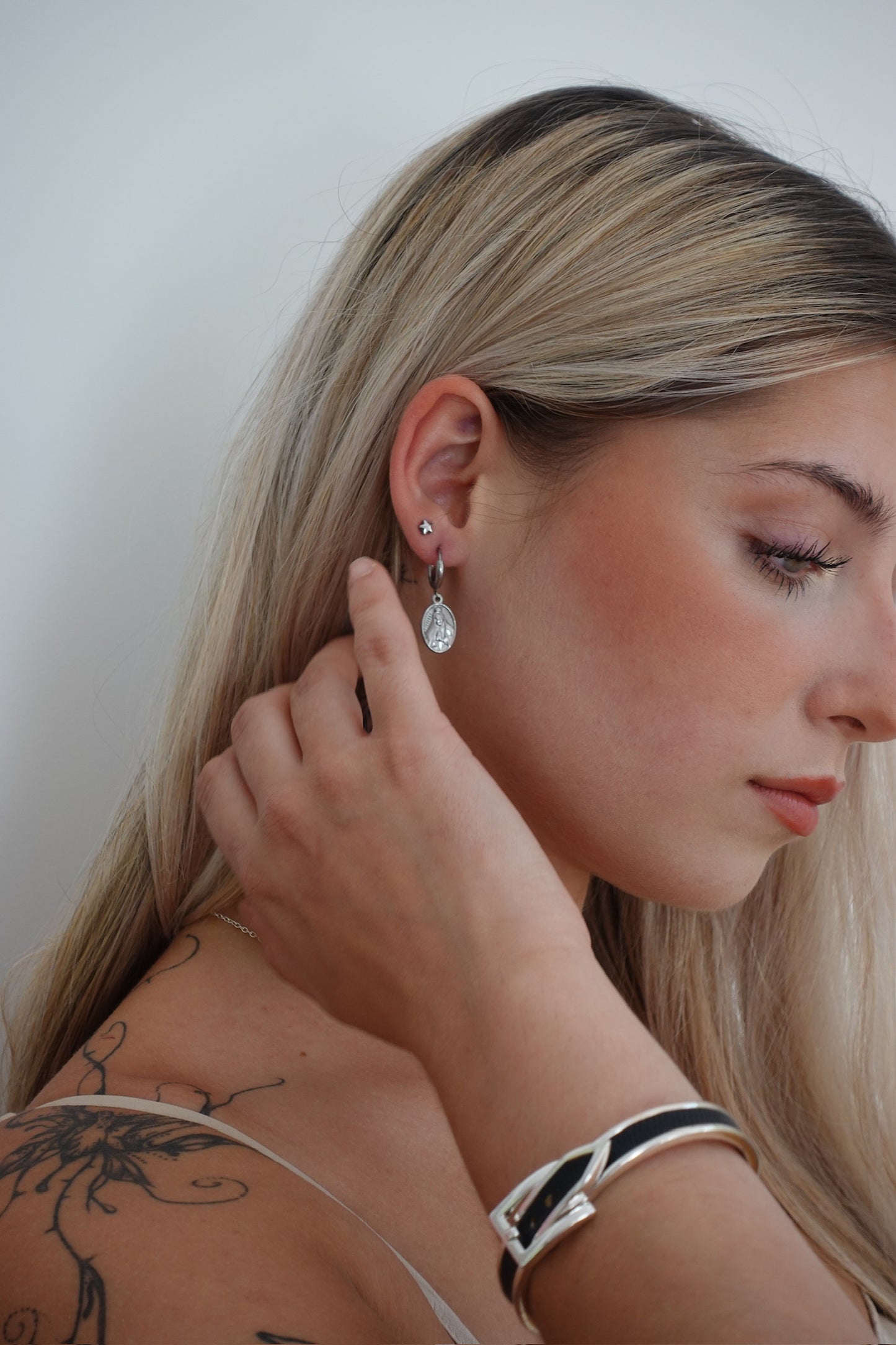 Religous Huggie Silver Earrings