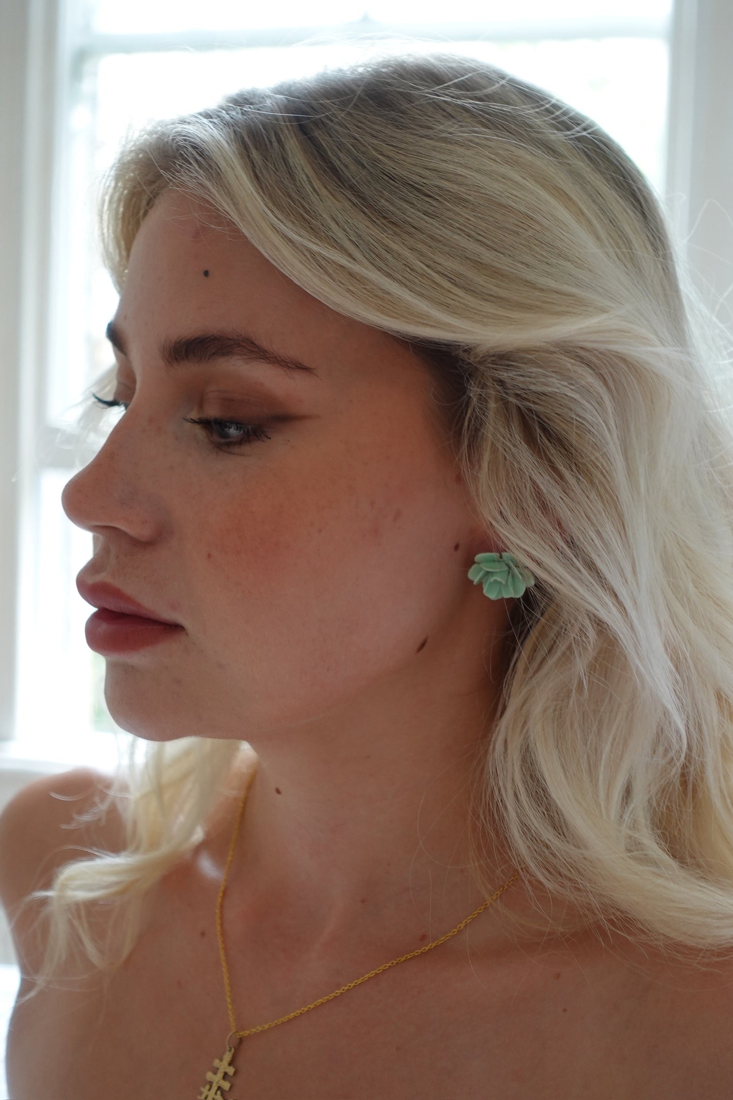 Vintage Teal Rose Stud Earrings