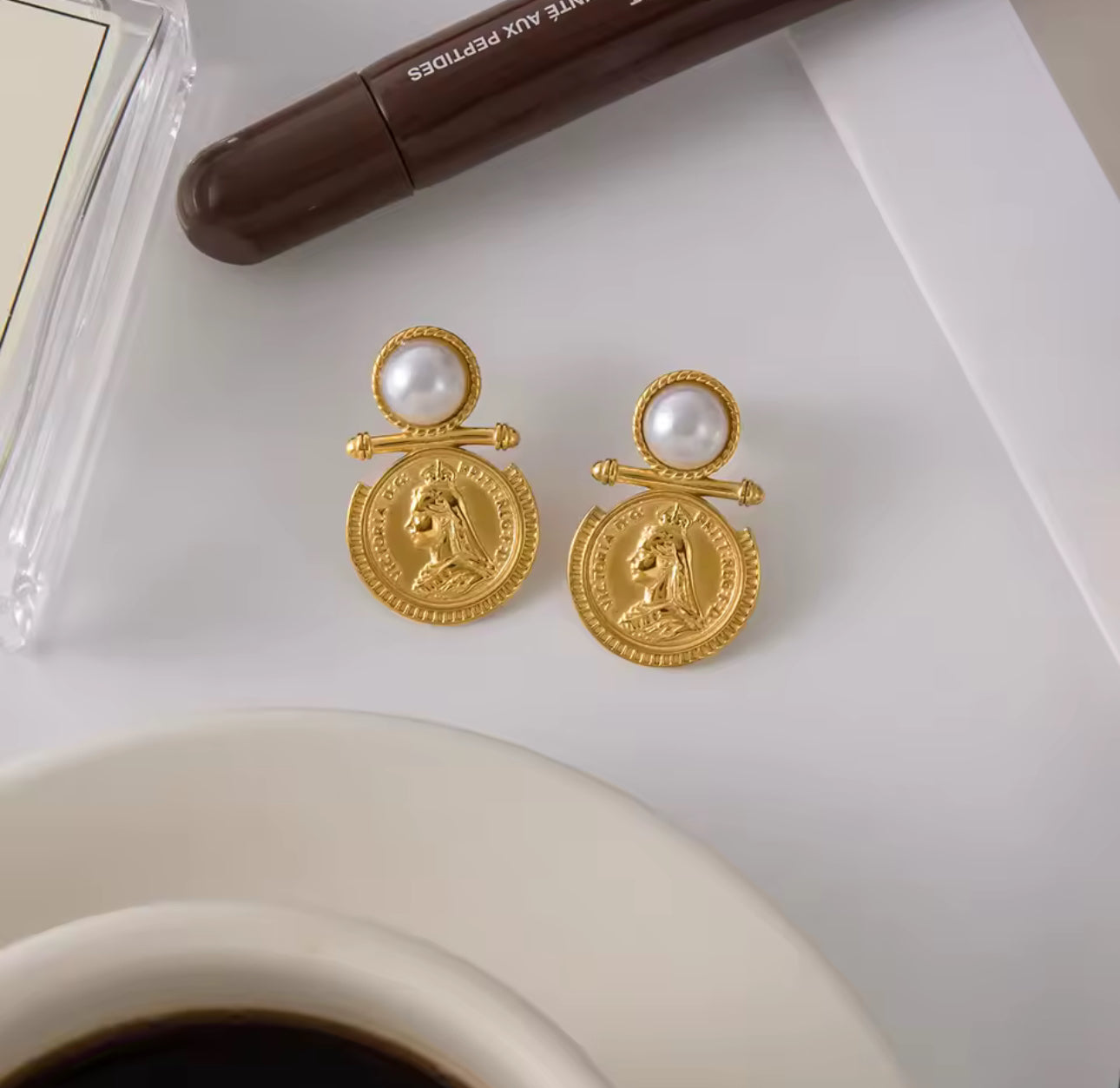 Victoria Coin Pearl Earrings