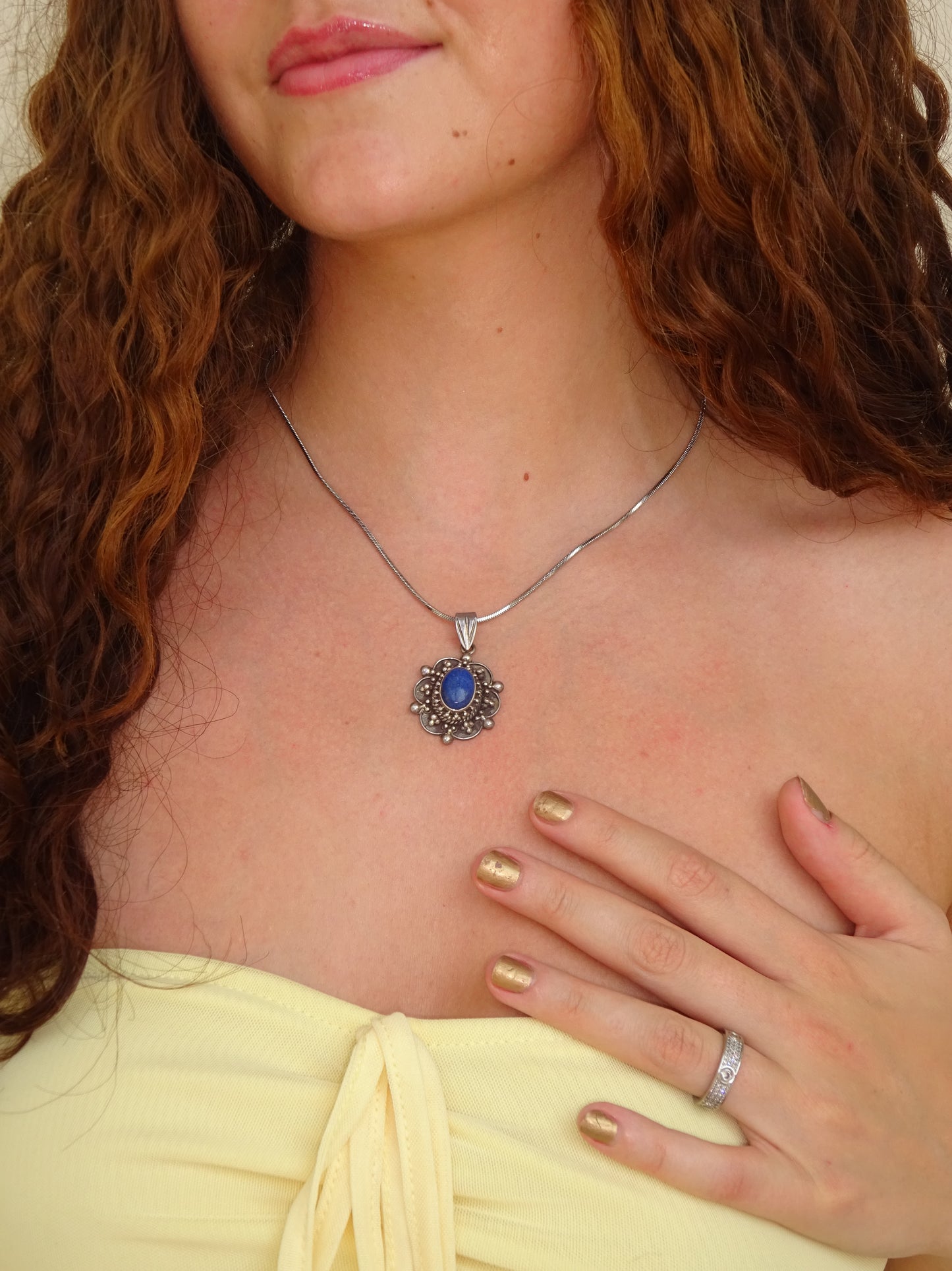 Vintage Blue Stone Pendant 925 Sterling