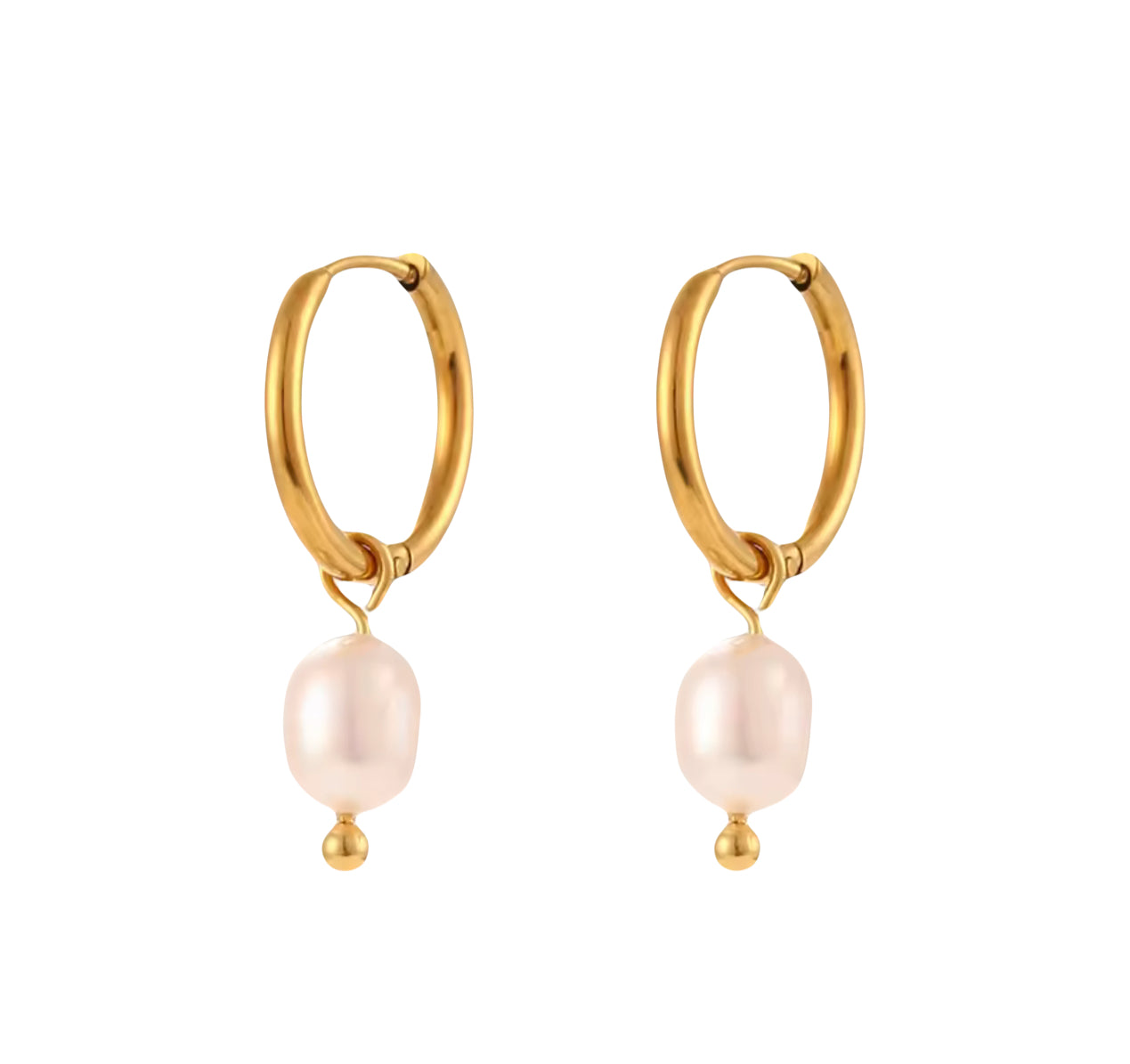 Gold Stainless Steel Mini Pearl Huggie Earrings