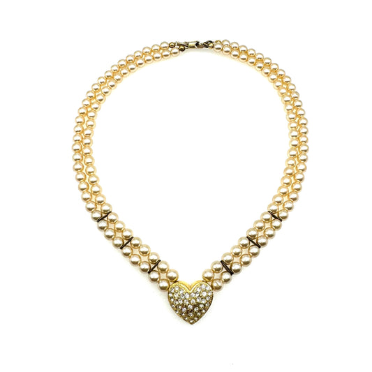 Vintage Pearl Heart Choker Necklace