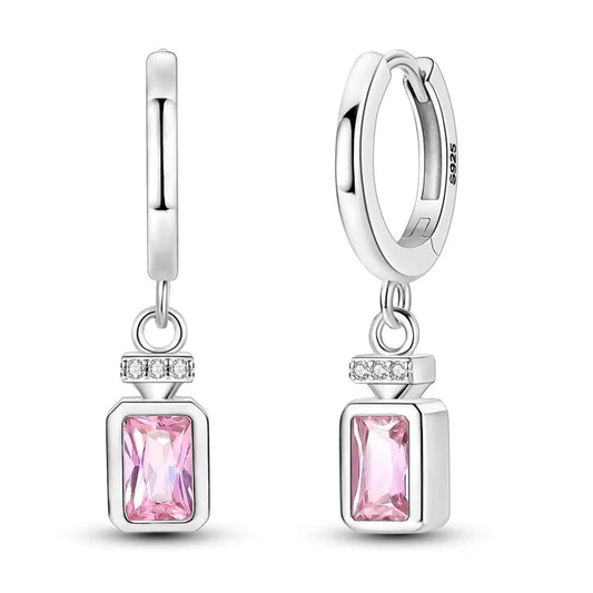 925 Sterling Silver Pink Gem Huggie Hoops
