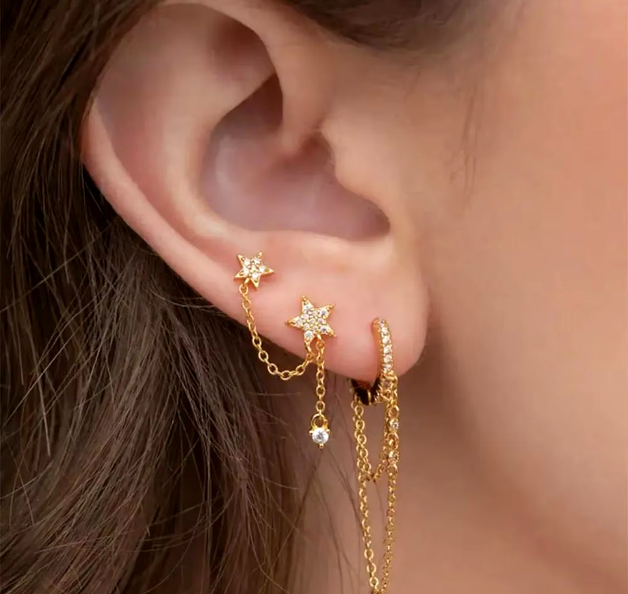 Golddust Chain Link Star Earrings