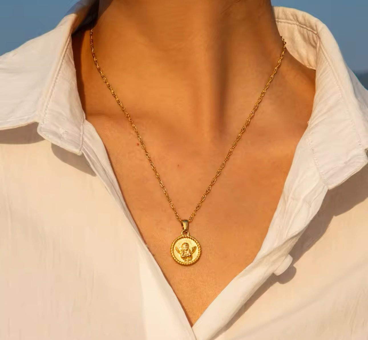 The Stainless Steel Angel Coin Necklace