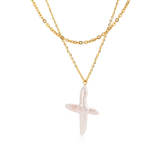 Pearl Cross Sol Necklace