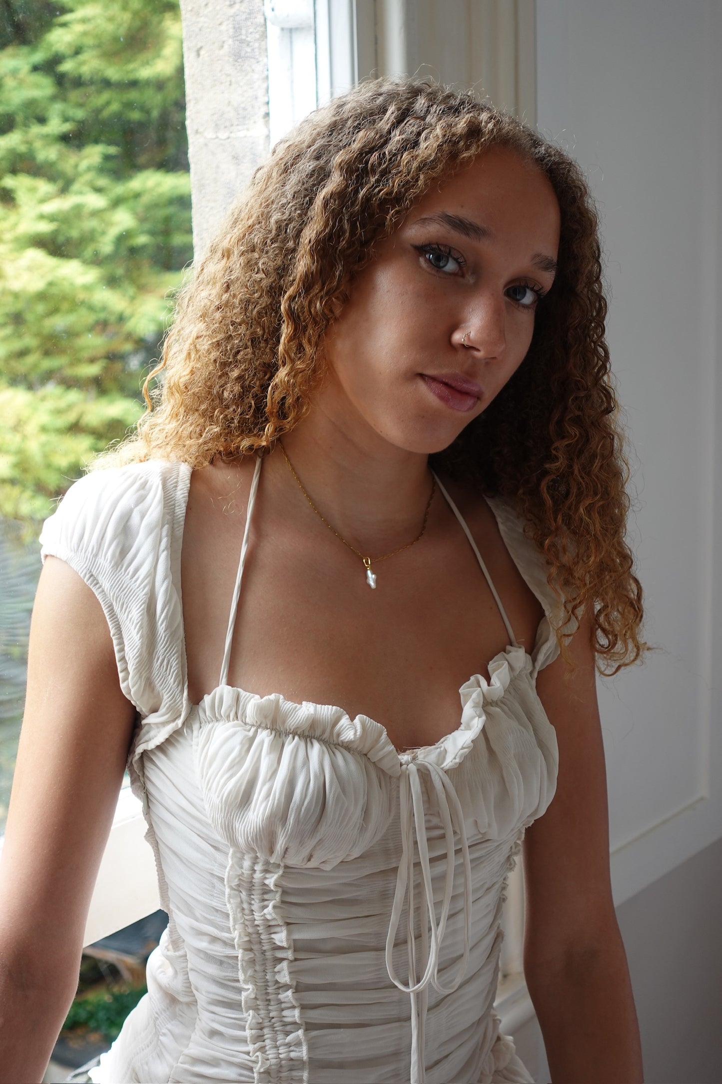 Gold Link Pearl Cross Necklace