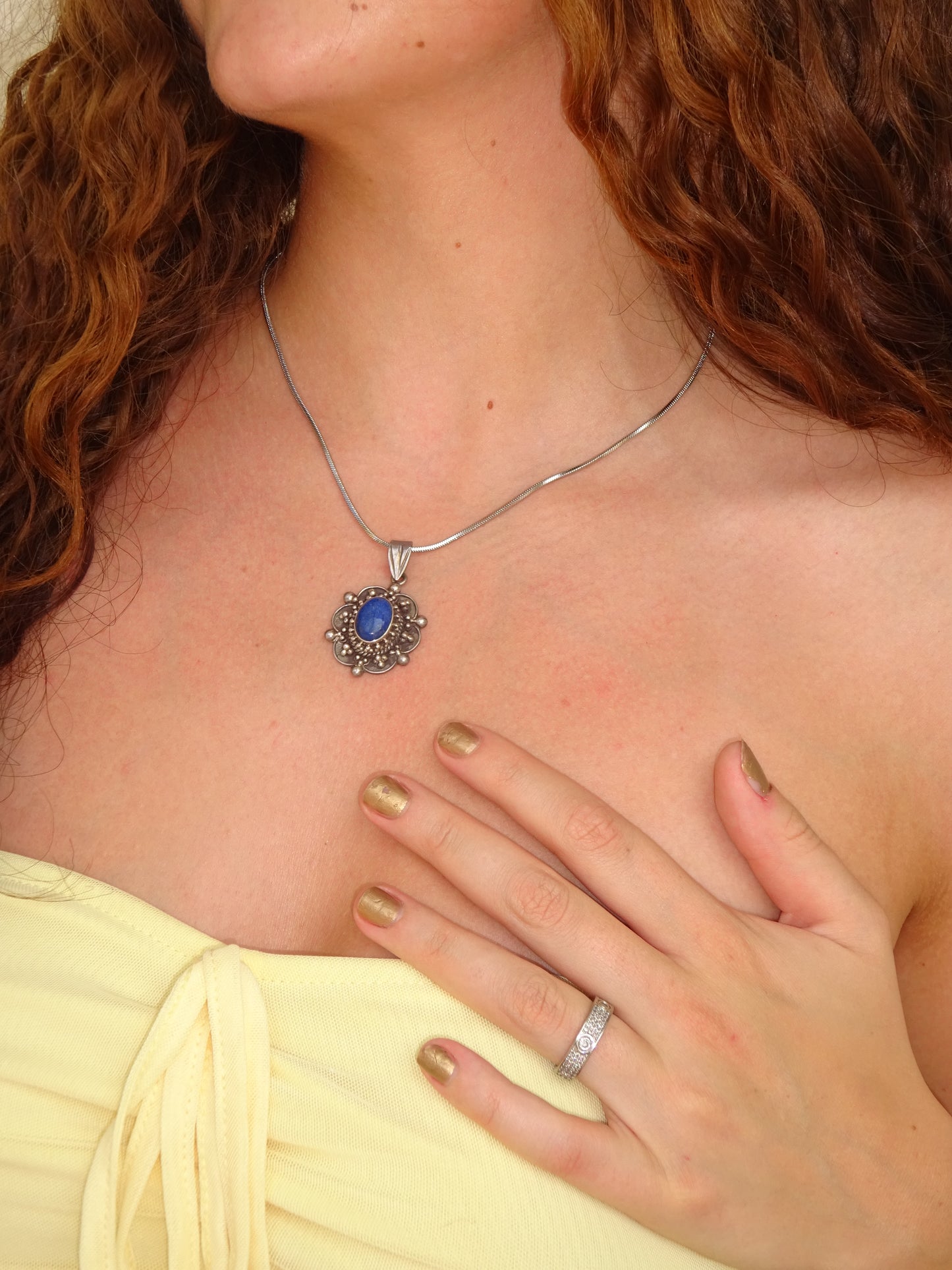 Vintage Blue Stone Pendant 925 Sterling