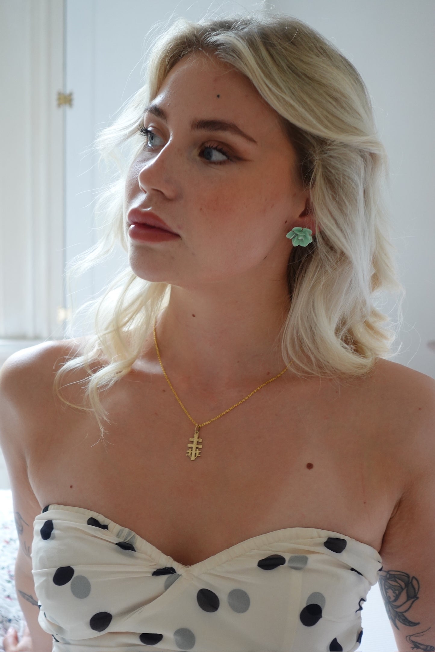 Vintage Teal Rose Stud Earrings