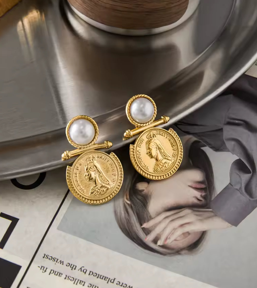 Victoria Coin Pearl Earrings