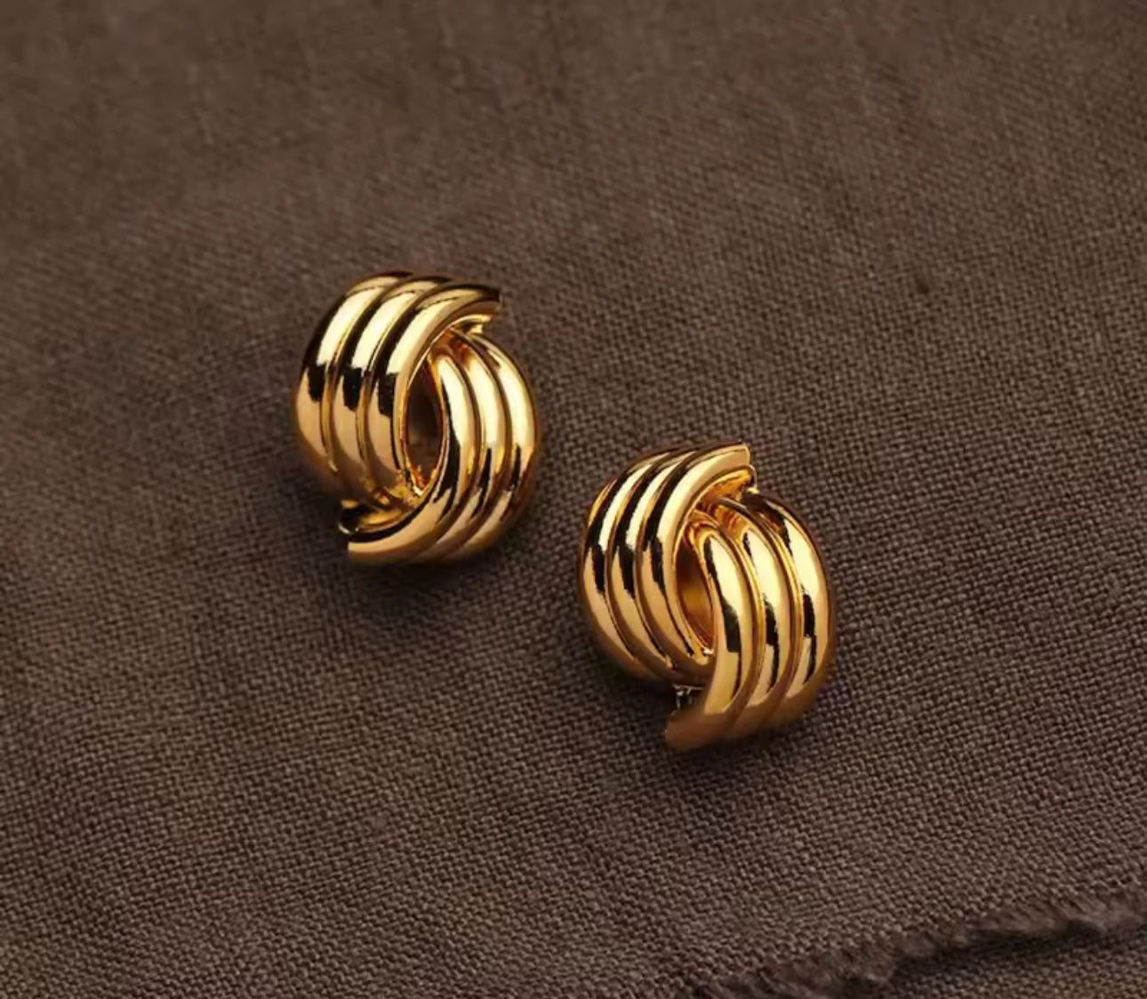 Triple Golden Statement Stud Earrings
