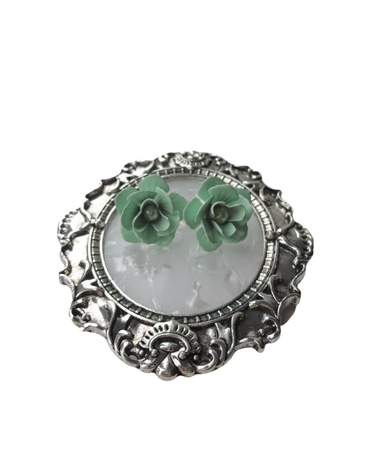Vintage Teal Rose Stud Earrings